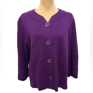 Chico's Women’s Purple Coat Cardigan Nehru Collar Big Buttons 3/4 Sleeves Large.